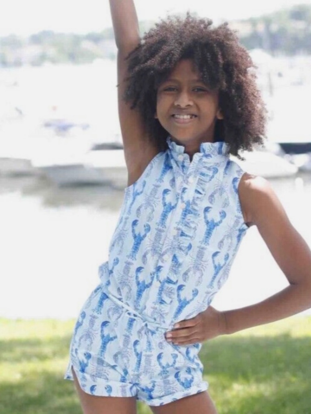 Classic Prep Girls Lobster Print Romper Size 12 | Coastal Preppy Ruffle
